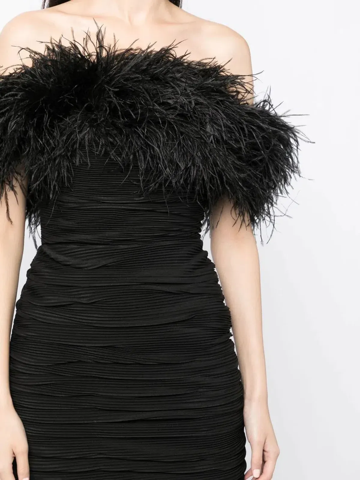 Rachel Gilbert Zion Feather Trim Ruched Gown Black Size 10 - Image 2