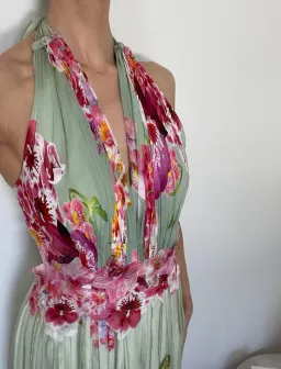 Alberta Ferretti Silk Floral Dress Green Size 8 for rent on The Volte - image 2