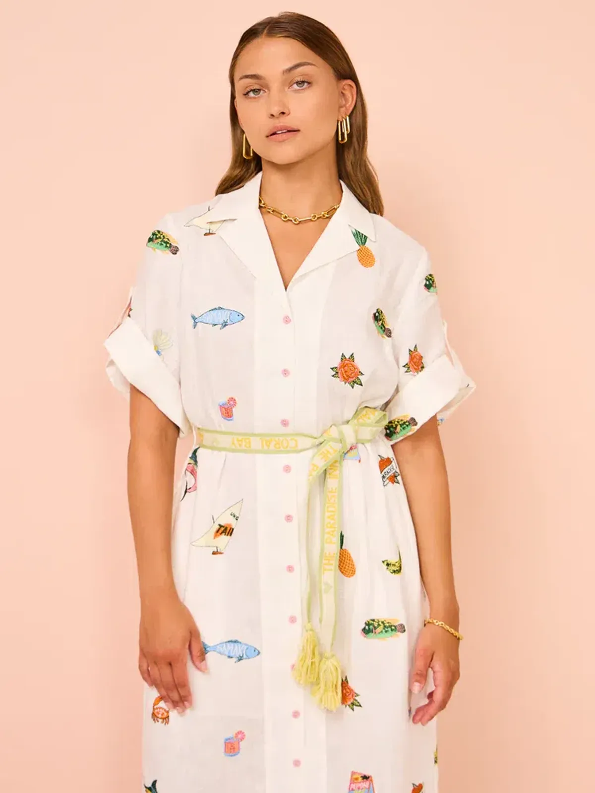 Alemais Blue Marlin Embroidered Dress In Cream Print Size 8 - Image 2