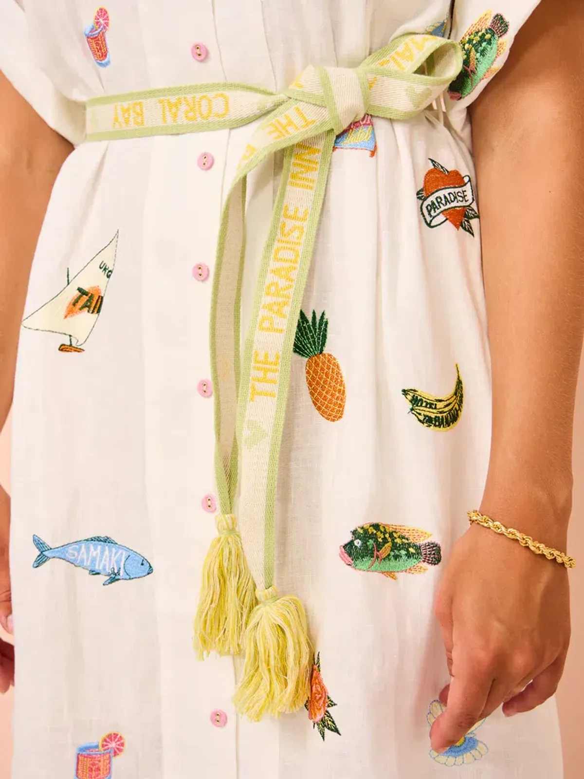 Alemais Blue Marlin Embroidered Dress In Cream Print Size 8 - Image 4