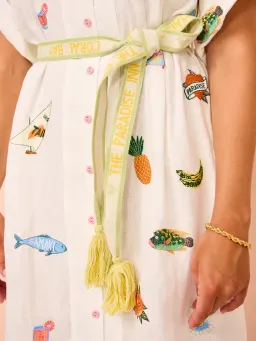 Alemais Blue Marlin Embroidered Dress In Cream Print Size 8 for rent on The Volte - image 4