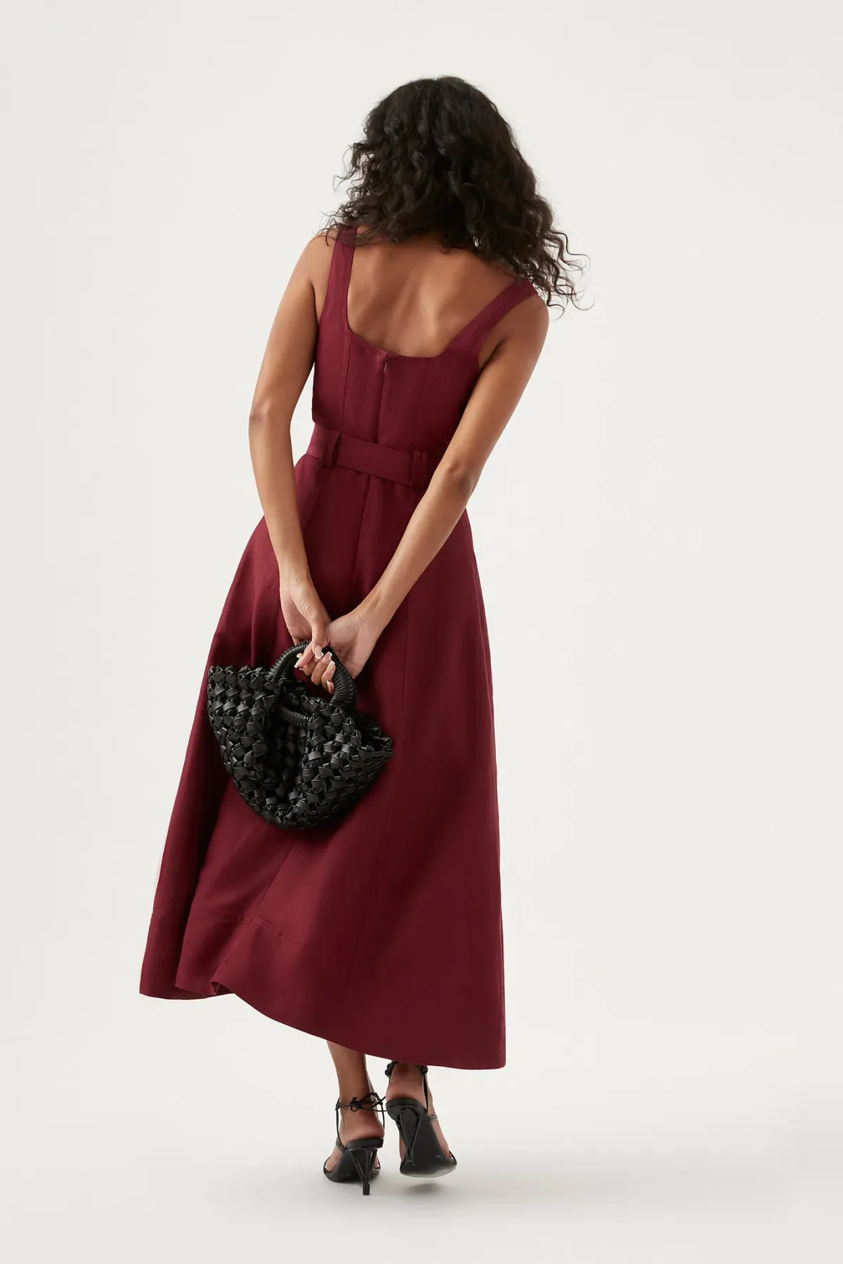 Aje Clay Belted Midi Dress Burgundy Size 8 - Image 3