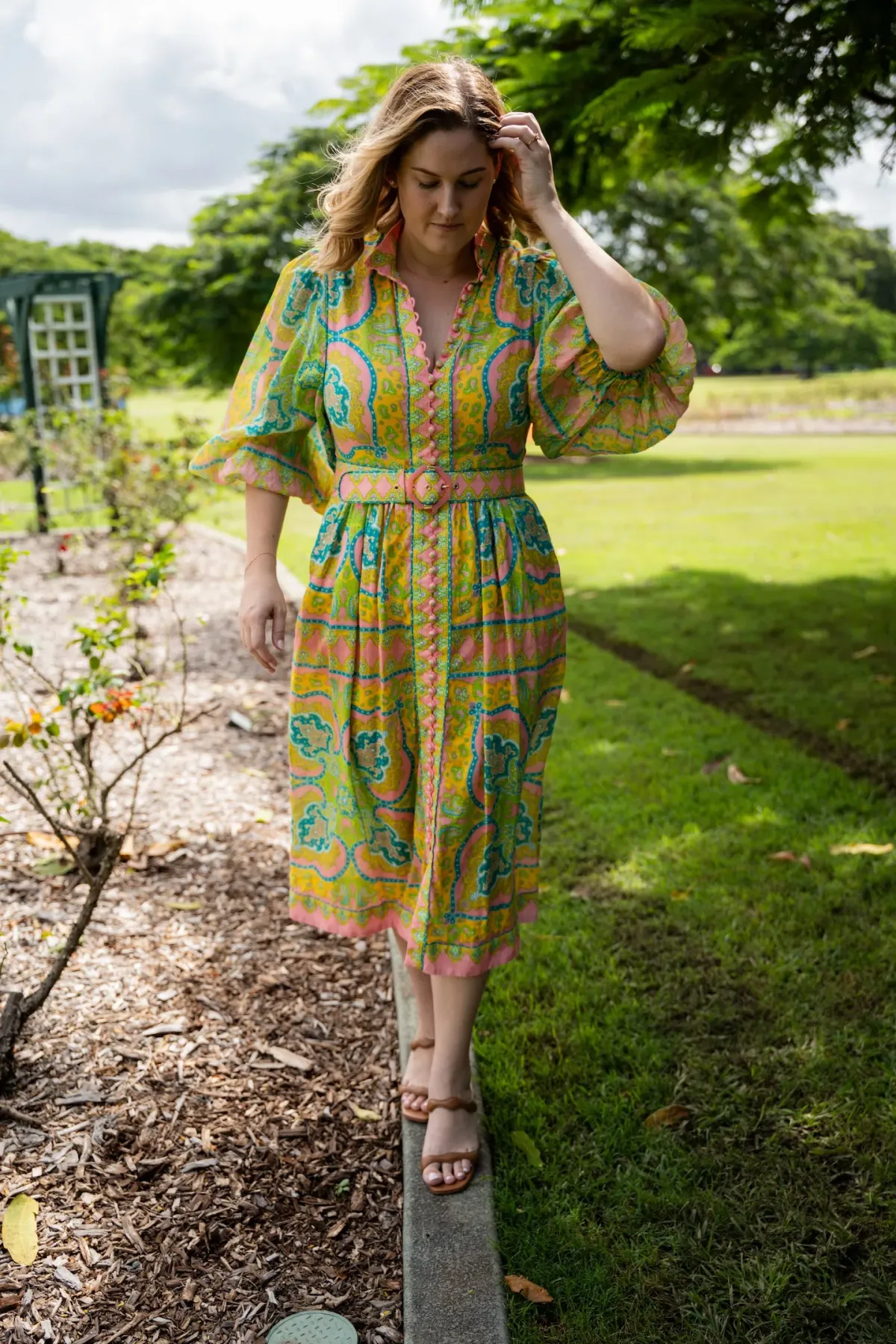 Zimmermann Estelle Buttoned Midi Dress Print Size 16 - Image 2