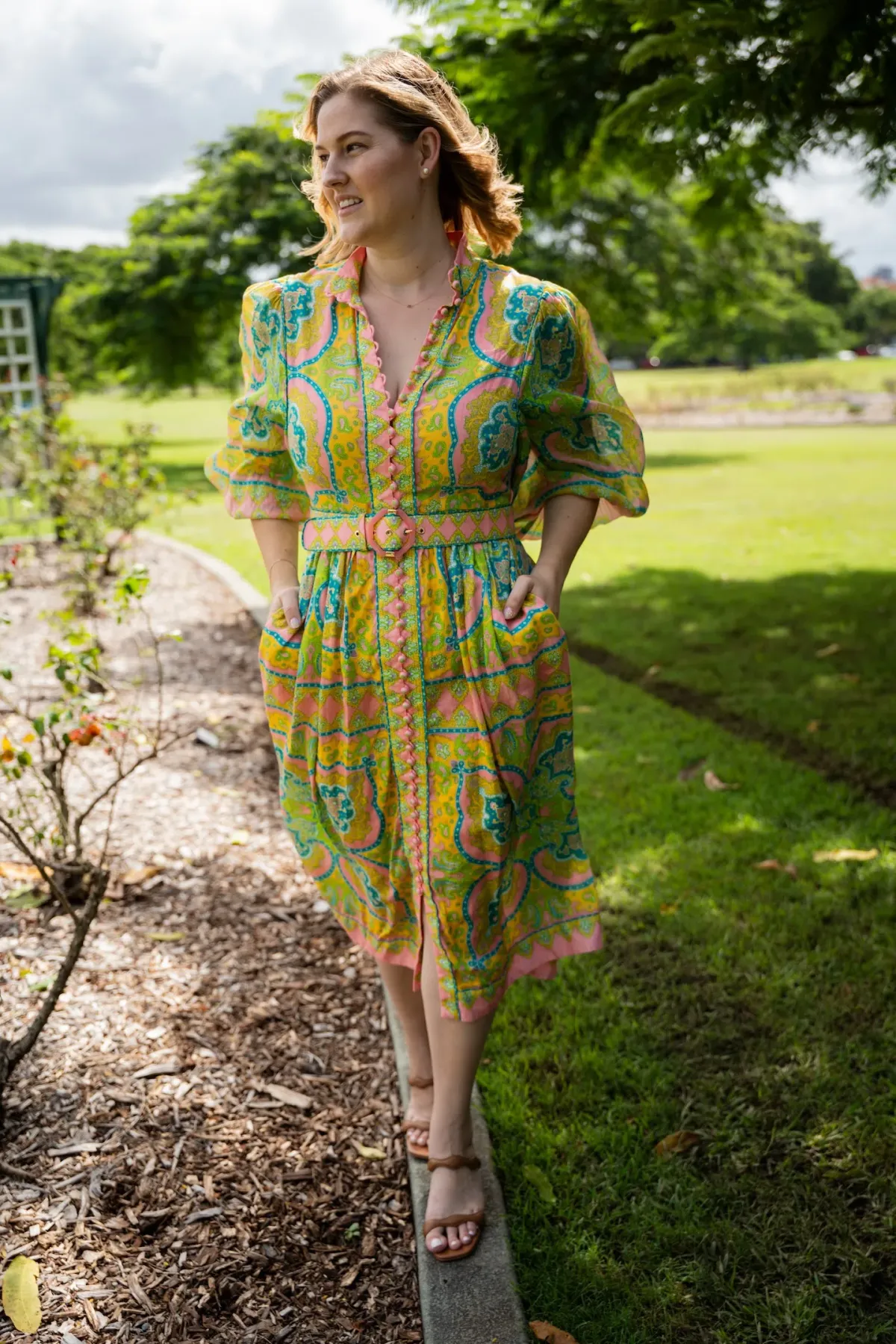 Zimmermann Estelle Buttoned Midi Dress Print Size 16 - Image 1