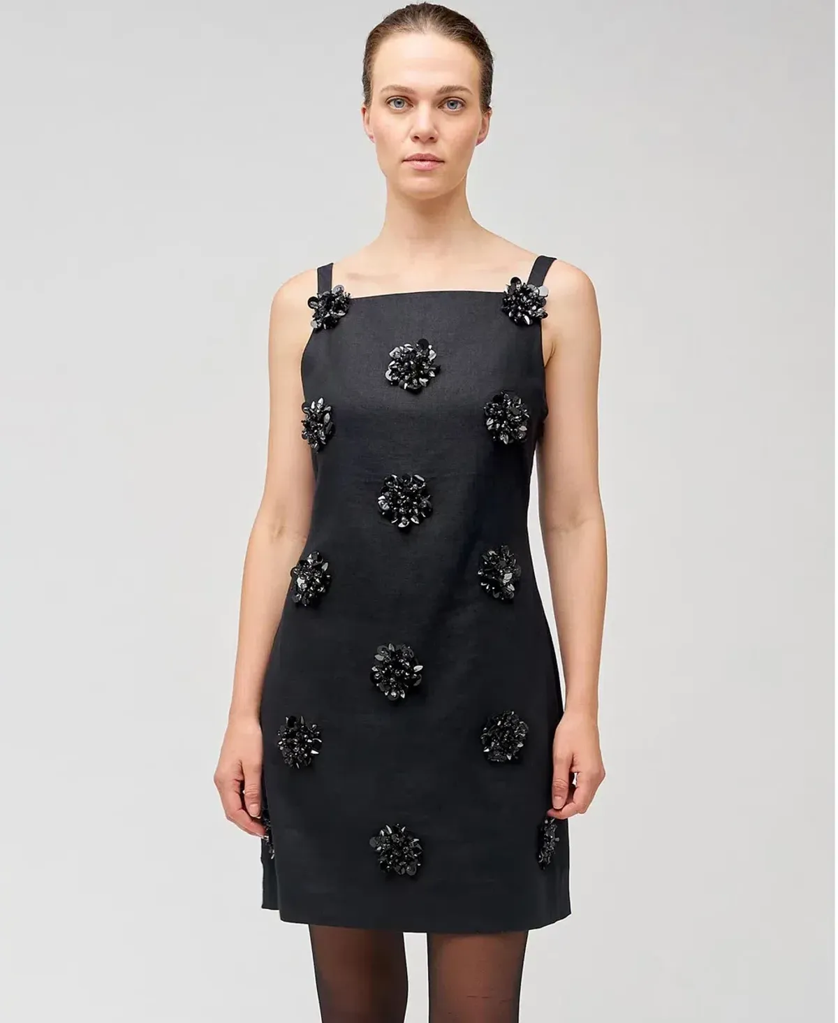 Oroton Flower Sequin Shift Dress Black Size AU 12 - Image 2