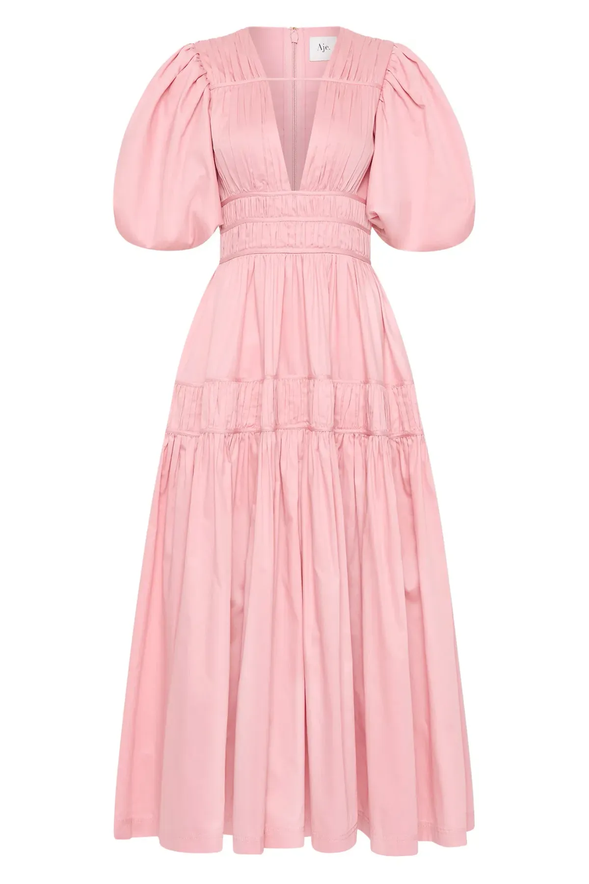 Aje Fallingwater Ruched Midi Dress in Chalk Pink Size AU 12 - Image 4