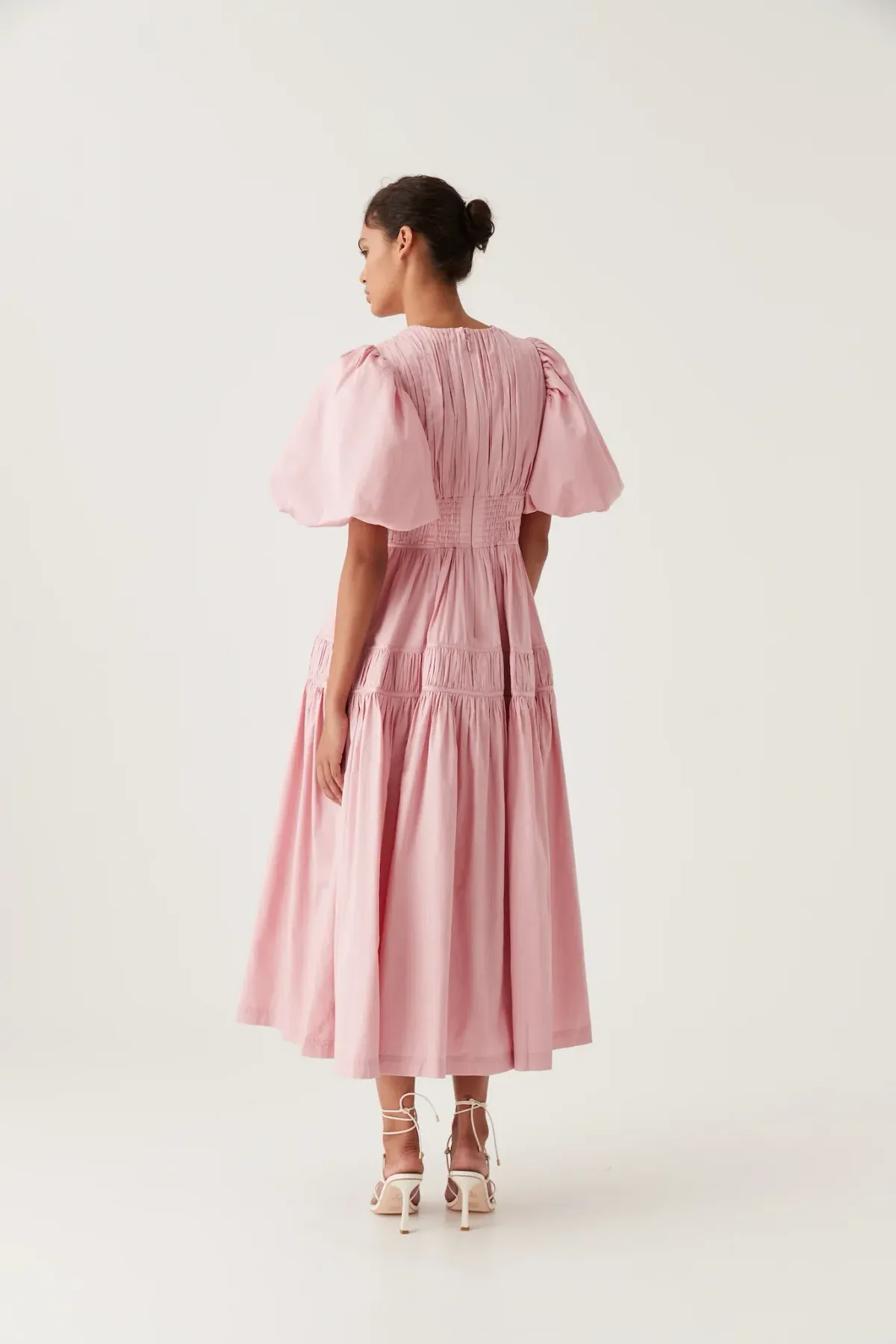 Aje Fallingwater Ruched Midi Dress in Chalk Pink Size AU 14 - Image 2