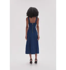 Aje May Denim Midi Dress Dark Indigo Size AU 8 for rent on The Volte - image 2