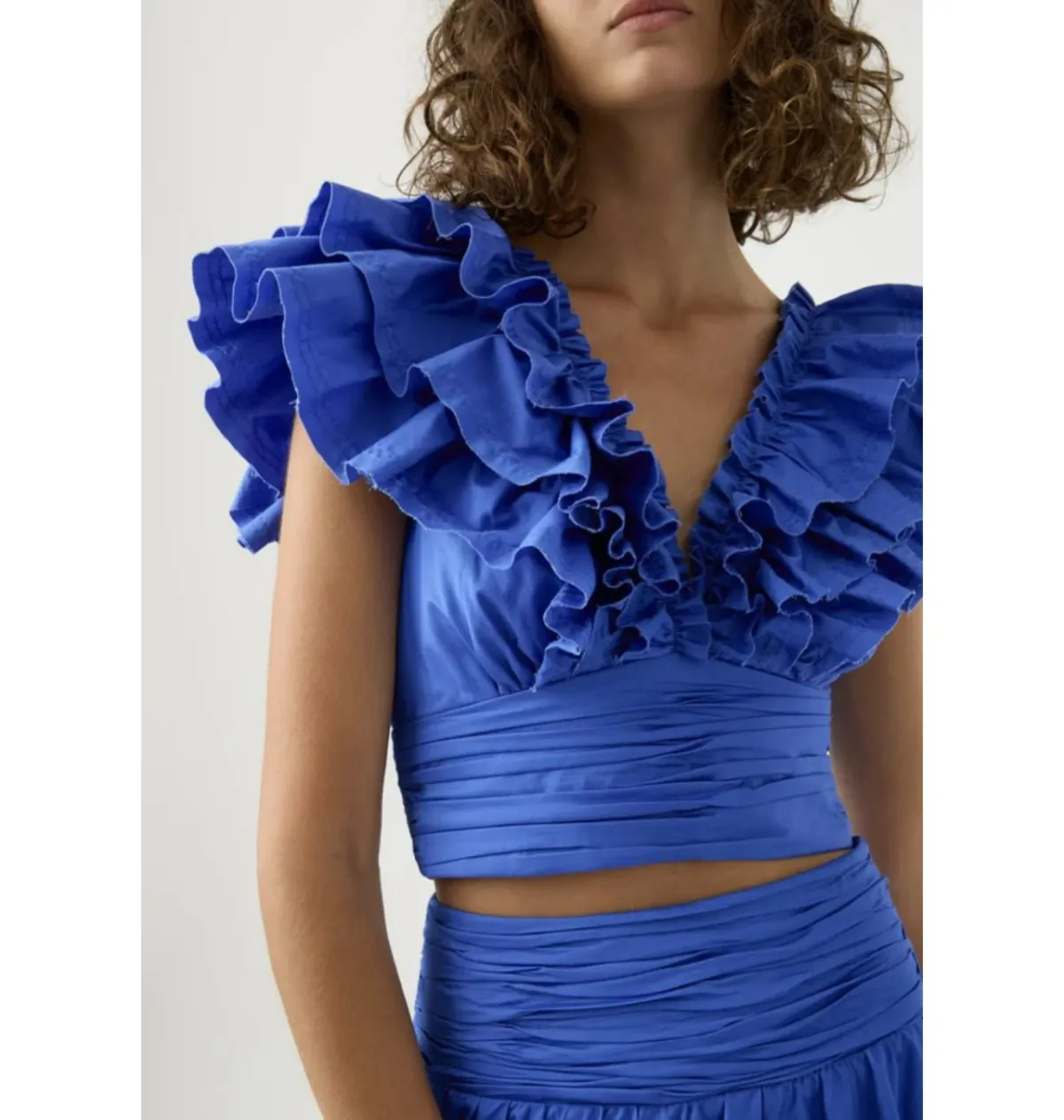Aje Rhythmic Frill Bodice Size AU 8 & Eleni Tiered Maxi Skirt Size AU 10 Set Blue - Image 3
