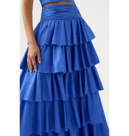 Aje Rhythmic Frill Bodice Size AU 8 & Eleni Tiered Maxi Skirt Size AU 10 Set Blue for rent on The Volte - image 4