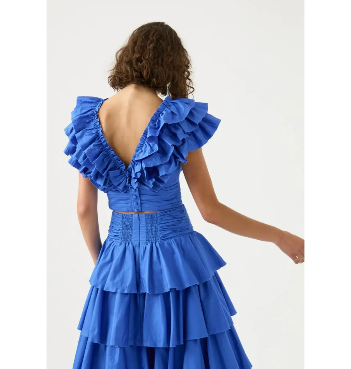 Aje Rhythmic Frill Bodice Size AU 8 & Eleni Tiered Maxi Skirt Size AU 10 Set Blue - Image 2