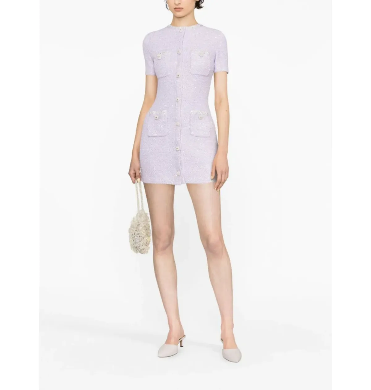 Self Portrait Embellished Knit Mini Dress Lilac Size AU 8 - Image 1