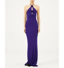Magda Butrym Rosette Halter Jersey Maxi Dress Violet Size 34 / AU 6 for rent on The Volte - image 1