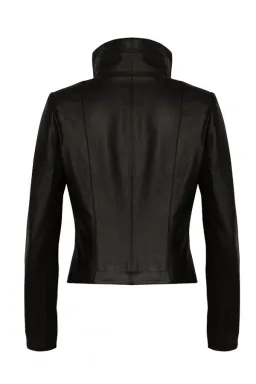 White Suede Leather Tumble Jacket Matt Black Size 6 for rent on The Volte - image 3