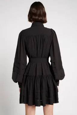 Aje Aurora Belted Trim Puff Sleeve Mini Shirt Dress Black Size 8 for rent on The Volte - image 3