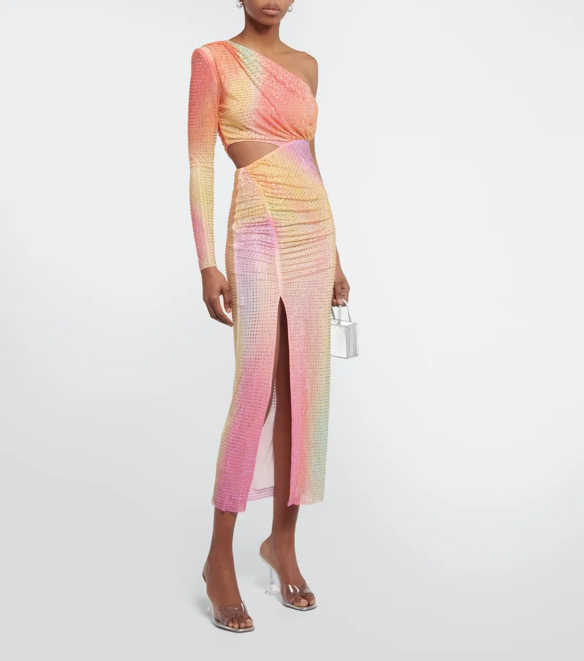 Self-Portrait Rhinestone Embellished One Shoulder Midi Dress Multi Size XS / AU 6 - Image 1