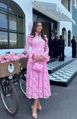 Leo Lin Aliyah Lace Butterfly Sleeve Midi Dress Candy Pink Size 10 for rent on The Volte - image 1