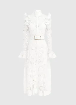 Leo Lin Aliyah Lace Butterfly Sleeve Midi Dress Snow Size 10 for rent on The Volte - image 2