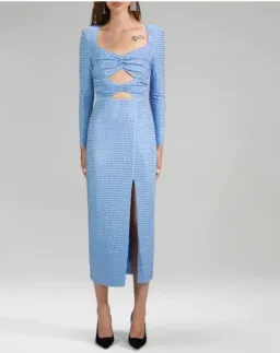 Self Portrait Rhinestone Cutout Midi Dress Blue Size S / AU 8 for rent on The Volte - image 2