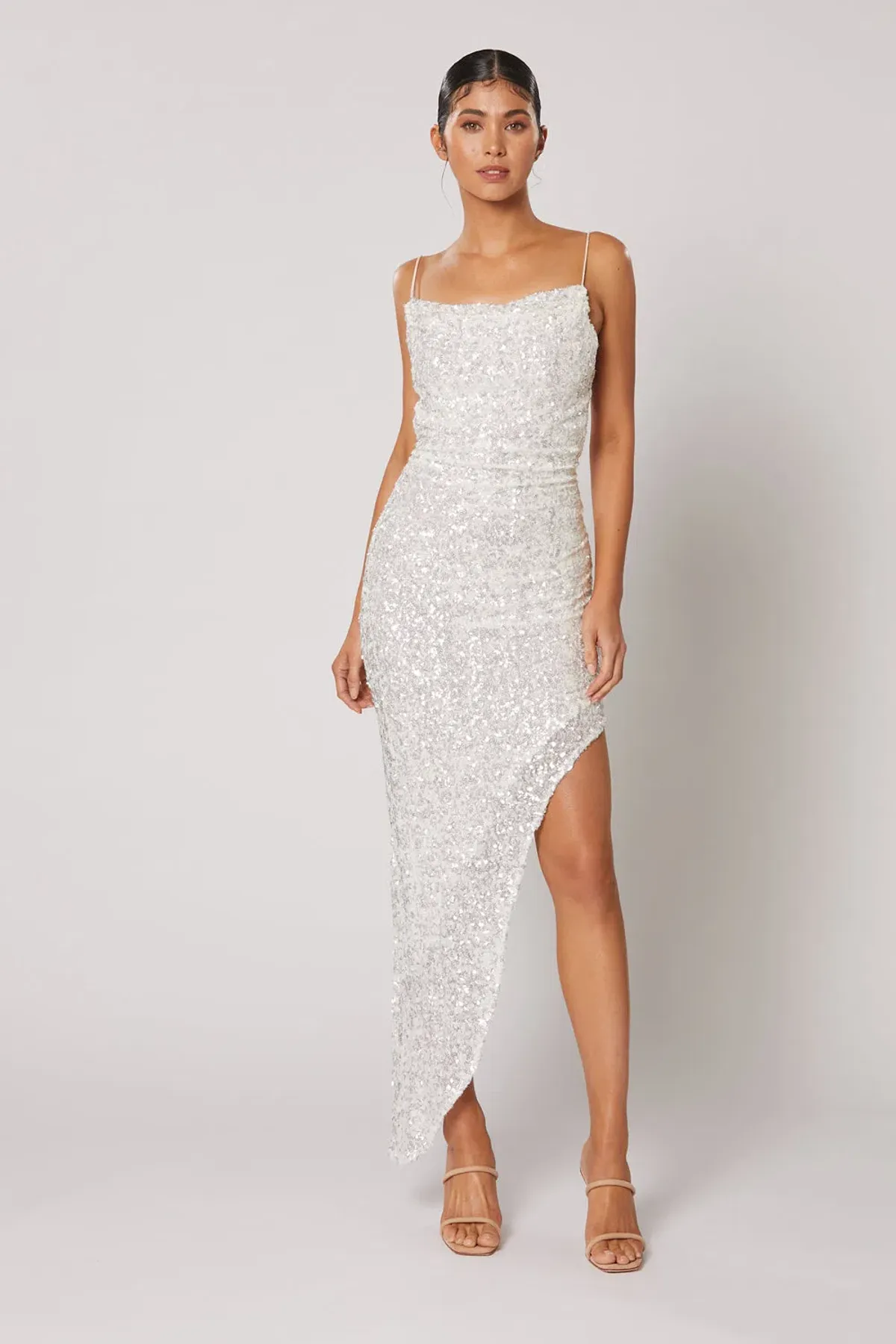 Winona Asha Asymmetrical Dress White/Silver Size S/AU 8 - Image 1
