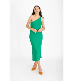 By Johnny Asymmetric Crimp Bias Midi Dress Green Size 10 for rent on The Volte - image 1