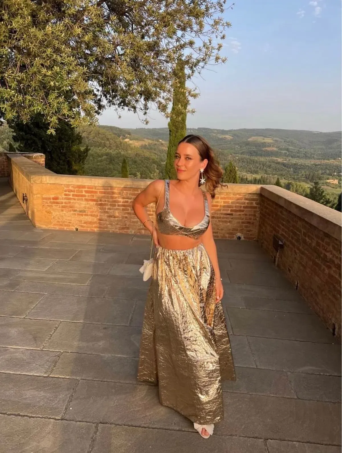 Zimmermann The Coaster Foil Bralette Size 0 & Maxi Skirt Size 1 Set In Gold  - Image 1