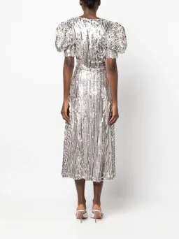 Rotate Puff Sleeve Sequin Midi Dress Silver Size 34/ AU 6 for rent on The Volte - image 3