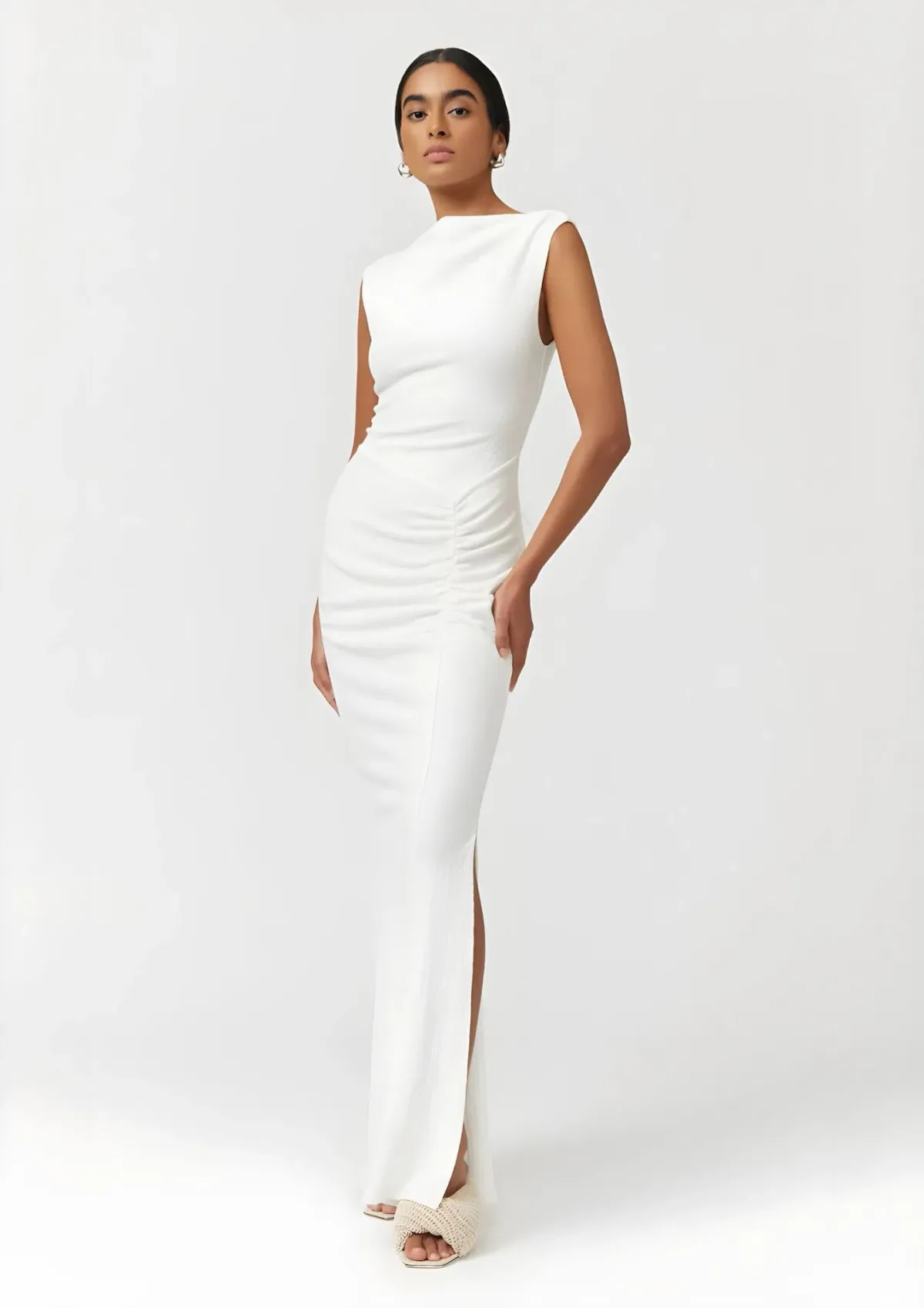 Suboo Jacqui Rouched Front Midi Dress in White Size XS / AU 6 - Image 1