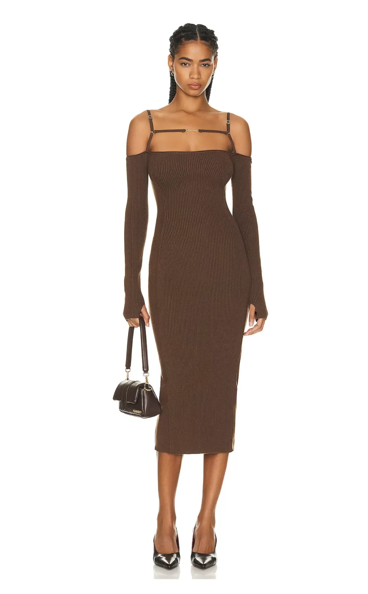 Jacquemus La Robe Sierra Midi Dress Brown Size AU 6 - Image 4