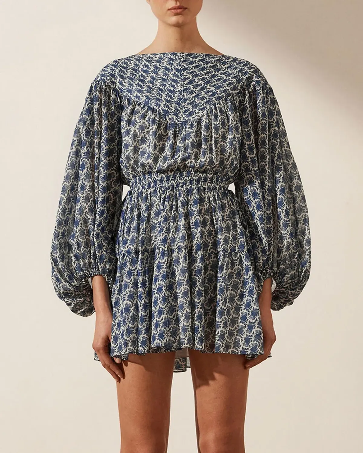 Shona Joy Daniela Pin Tuck Balloon Sleeve Mini Dress Print Size 6 - Image 2