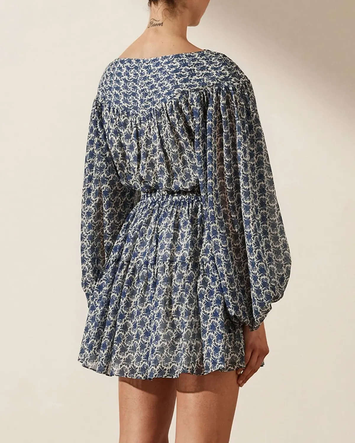 Shona Joy Daniela Pin Tuck Balloon Sleeve Mini Dress Print Size 6 - Image 3