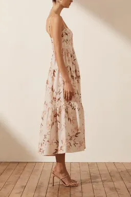 Shona Joy Roxane Linen Tiered Midi Dress Floral Size 6 for rent on The Volte - image 2