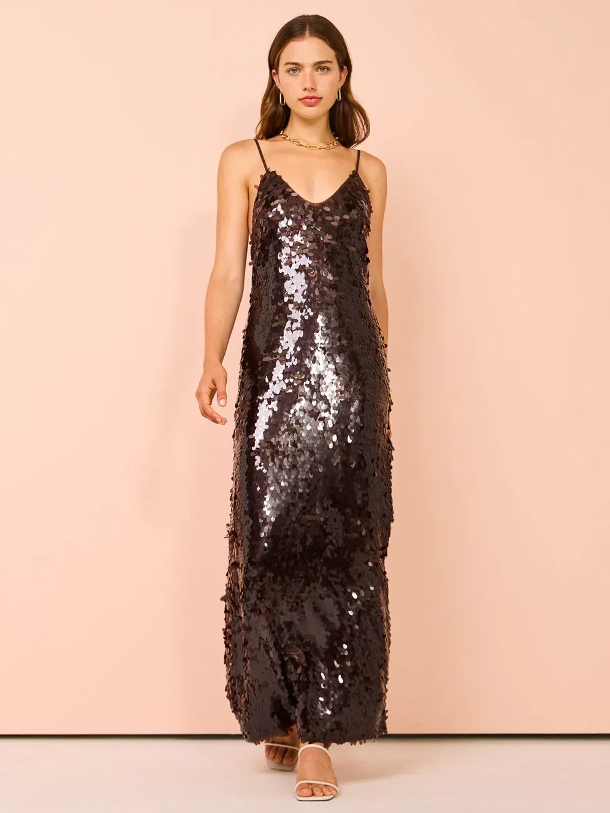 Alemais Geanie Sequin Gown in Chocolate Size 8 - Image 1