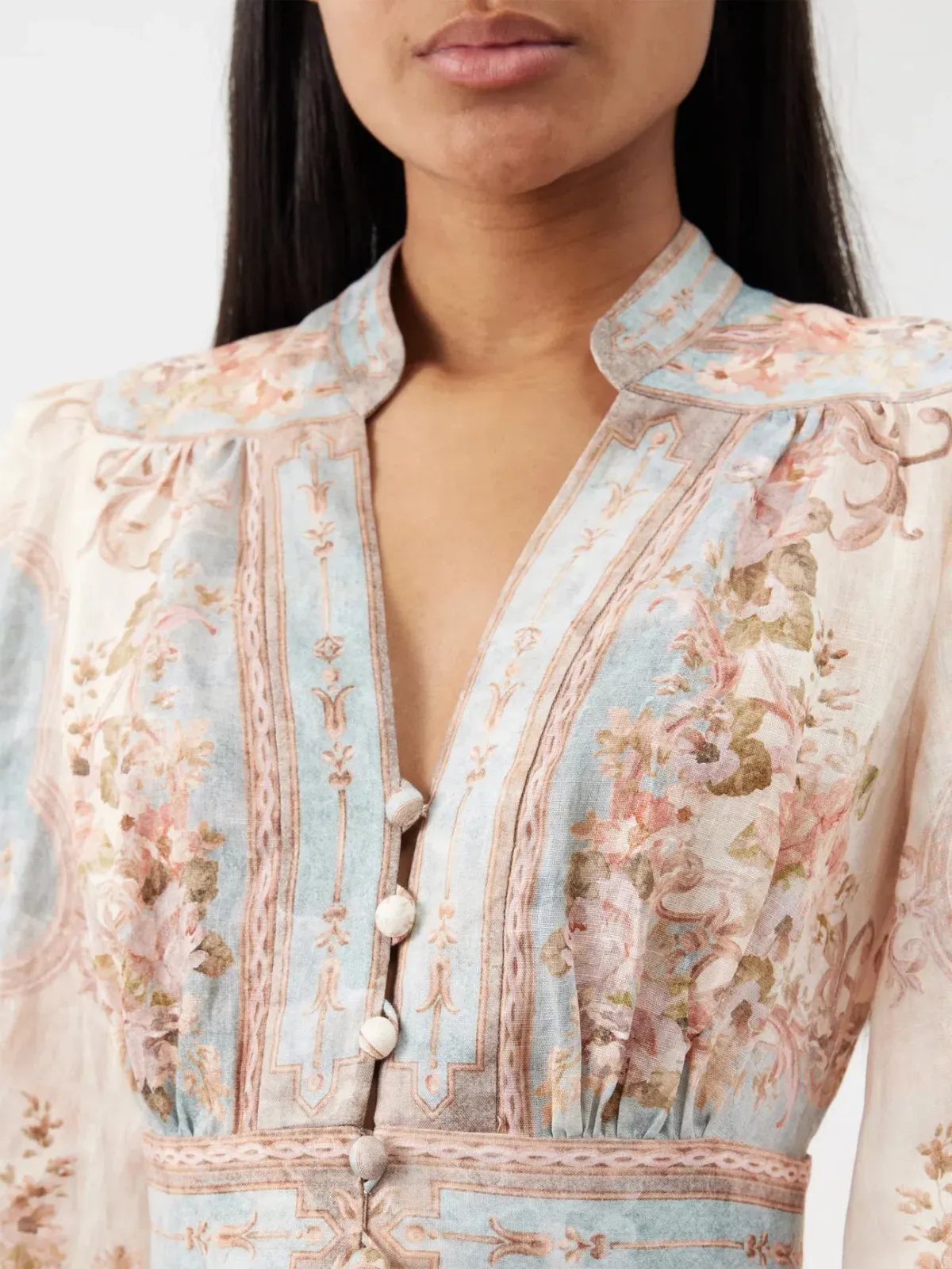 Zimmermann August Plunge Midi Dress Sky Blue Floral Size 1 / AU 10 - Image 2