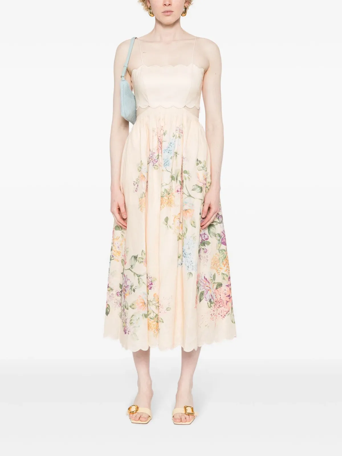 Zimmermann Halliday Scallop Midi Dress in Cream Watercolour Floral Size 1 (AU 10) - Image 1