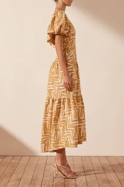 Shona Joy Imani Linen Plunged Short Sleeve Midi Dress Print Size 12 for rent on The Volte - image 4