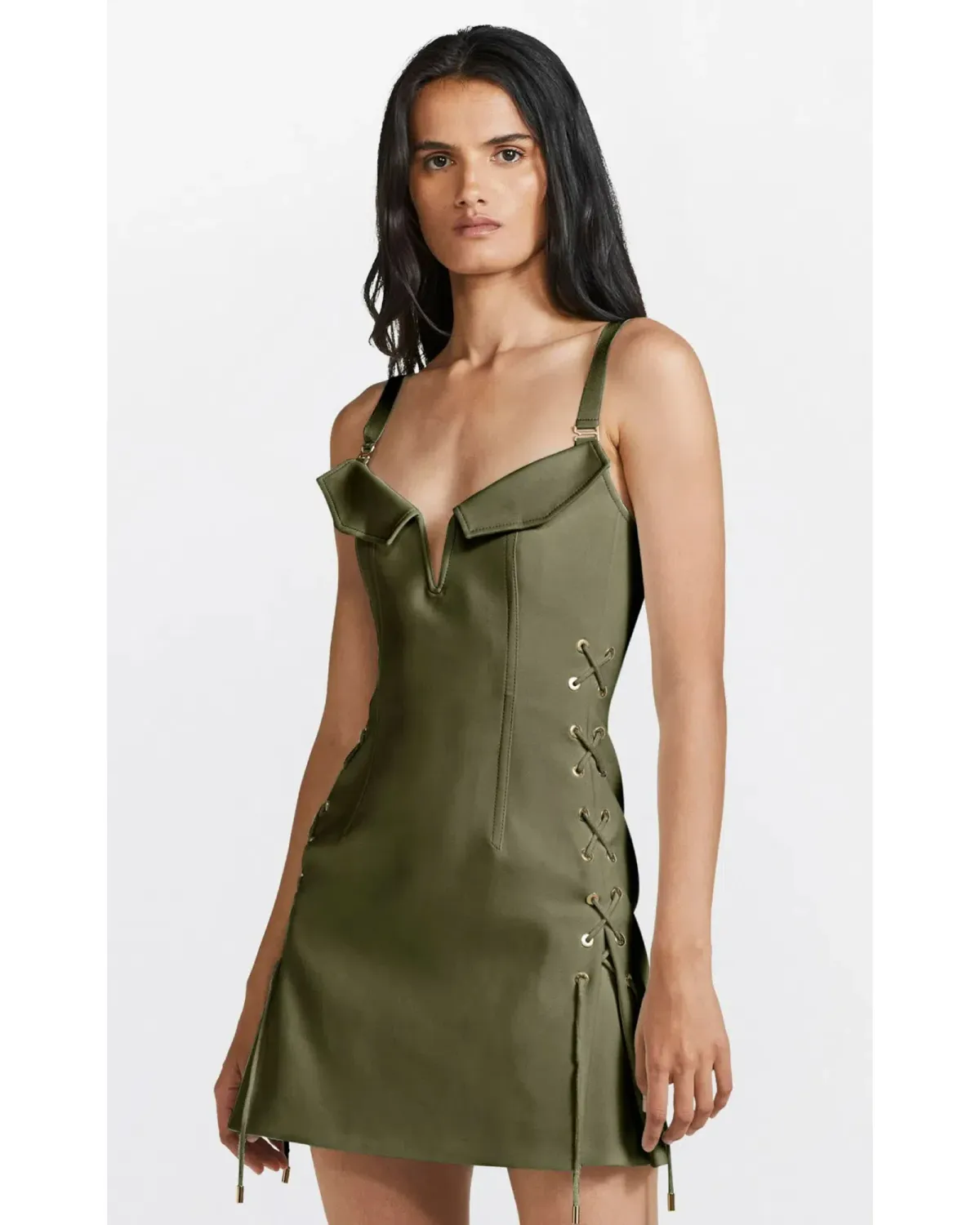 Dion Lee Laced Bonded Mini Dress in Moss Green Size AU 6 - Image 3