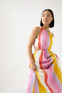 Aje Imagination Cut Out Midi Dress Aurora Stripe Size AU 14 for rent on The Volte - image 3