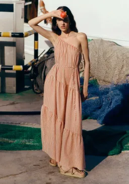 Shona Joy Hele One Shoulder Tiered Maxi Dress Coconut/Tangerine Size AU 6 for rent on The Volte - image 1