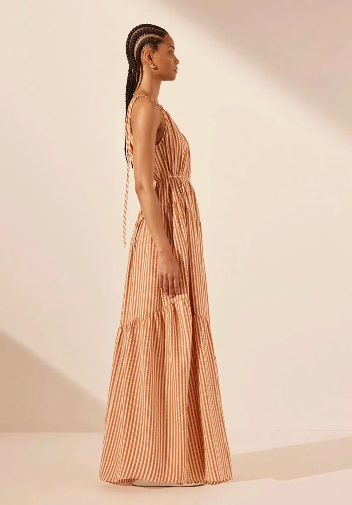 Shona Joy Hele One Shoulder Tiered Maxi Dress Coconut/Tangerine Size AU 6 - Image 6