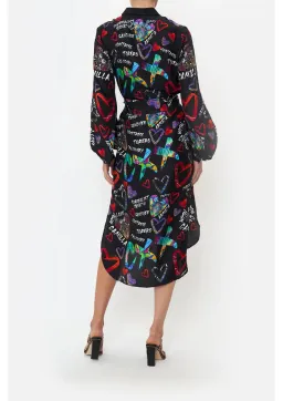 Camilla Tagged Up High Low Midi Shirt Dress Black Print Size M / AU 12 for rent on The Volte - image 2