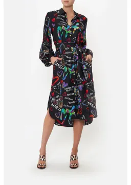 Camilla Tagged Up High Low Midi Shirt Dress Black Print Size M / AU 12 for rent on The Volte - image 1