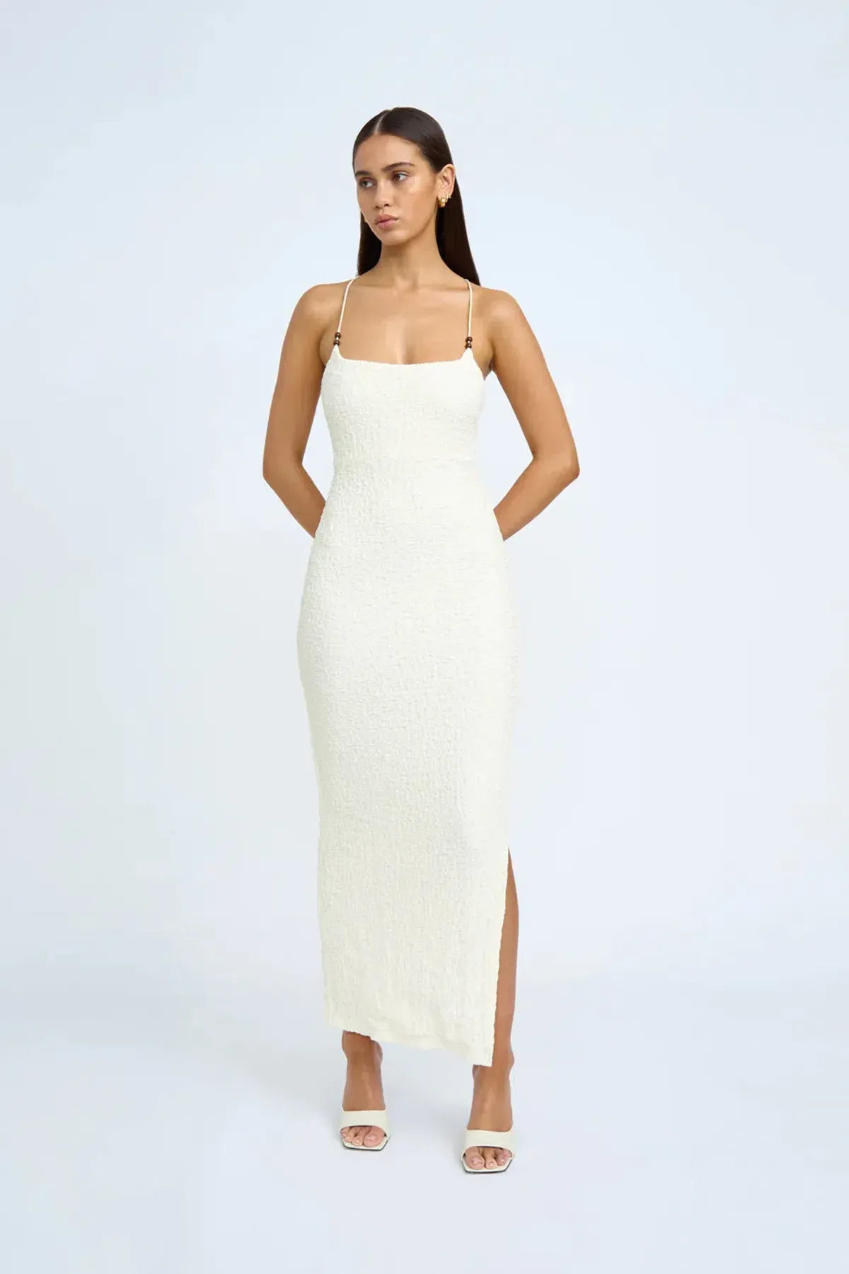 By Johnny Bianca Bias Bead Midi Dress In Ivory Size 8 - Image 7