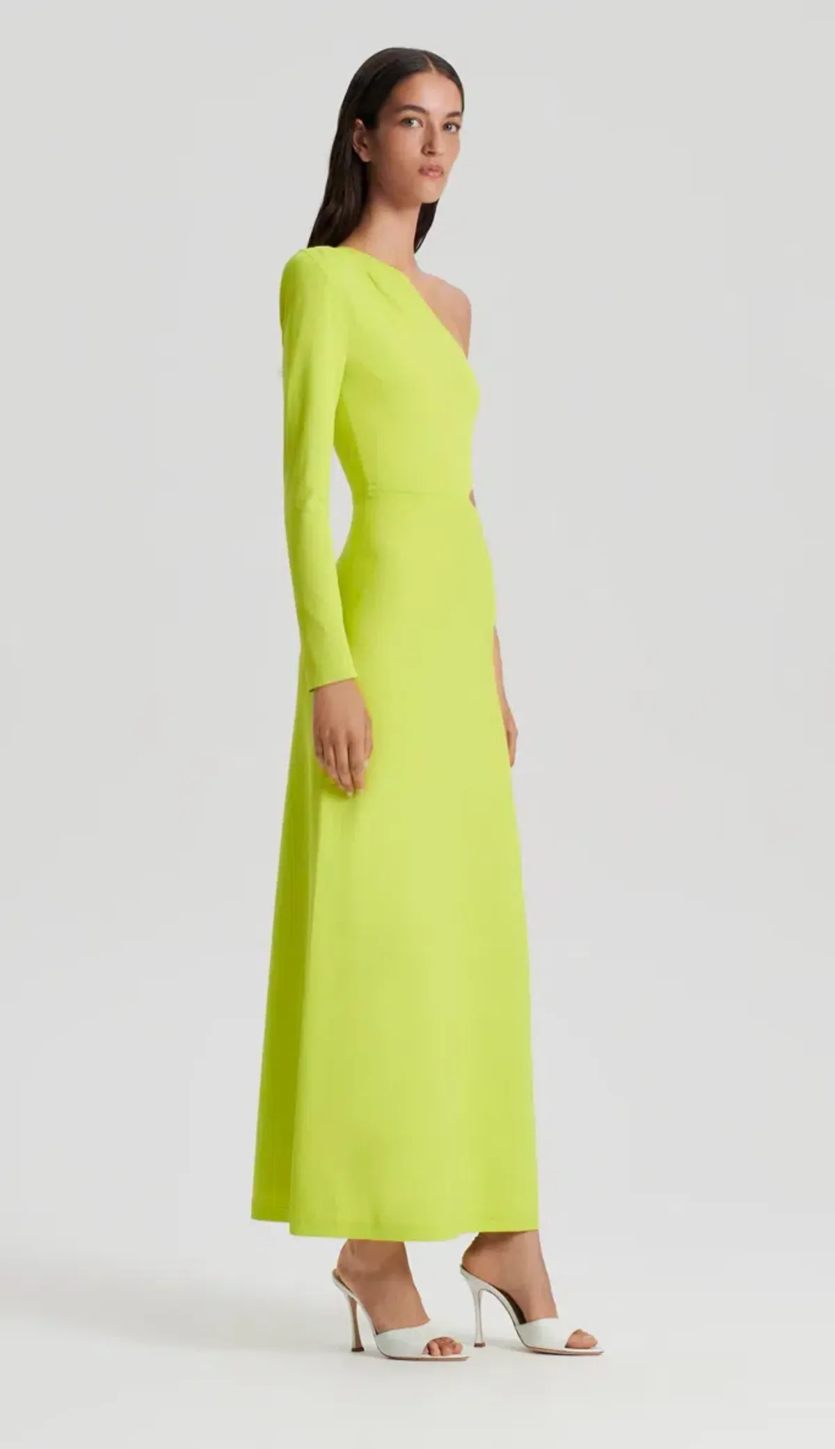 Scanlan Theodore Crepe Knit One Shoulder Gown Neon Size S/AU 8 - Image 2