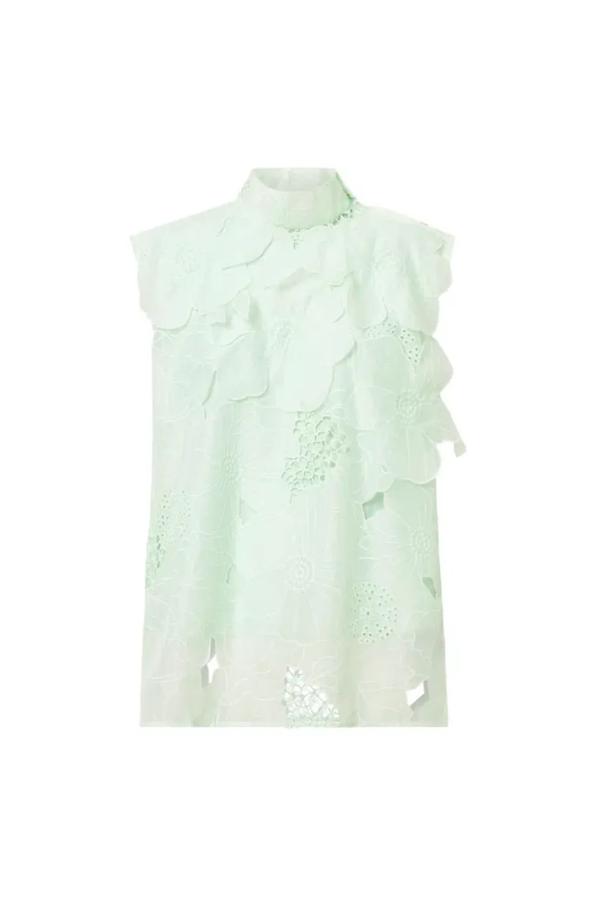 Oroton Tie Neck Lace Top Size AU 8 & Lace Mini Skirt Size AU 10 Set Sea Spray - Image 6