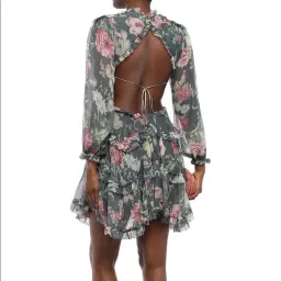Zimmermann Iris Corsair Open-Back Ruffled Silk Mini Dress Floral Size 1 / AU 10 for rent on The Volte - image 2