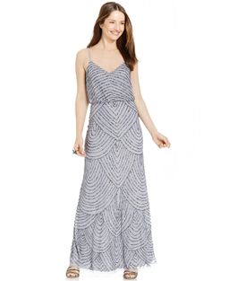 Adrianna Papell Beaded Blouson Dress - Silver/Grey for rent on The Volte - image 1