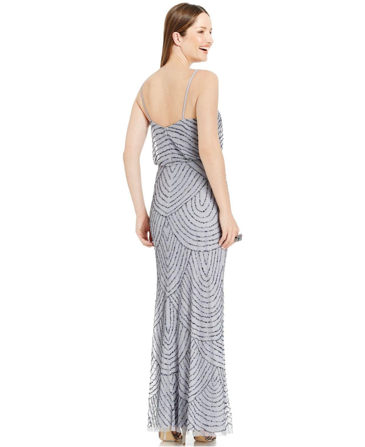 Adrianna Papell Beaded Blouson Dress - Silver/Grey - Image 2