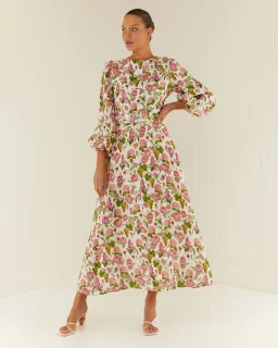 Palm Noosa Melrose Linen Long Sleeve Dress Pink Blooms Print Size 14 for rent on The Volte - image 1