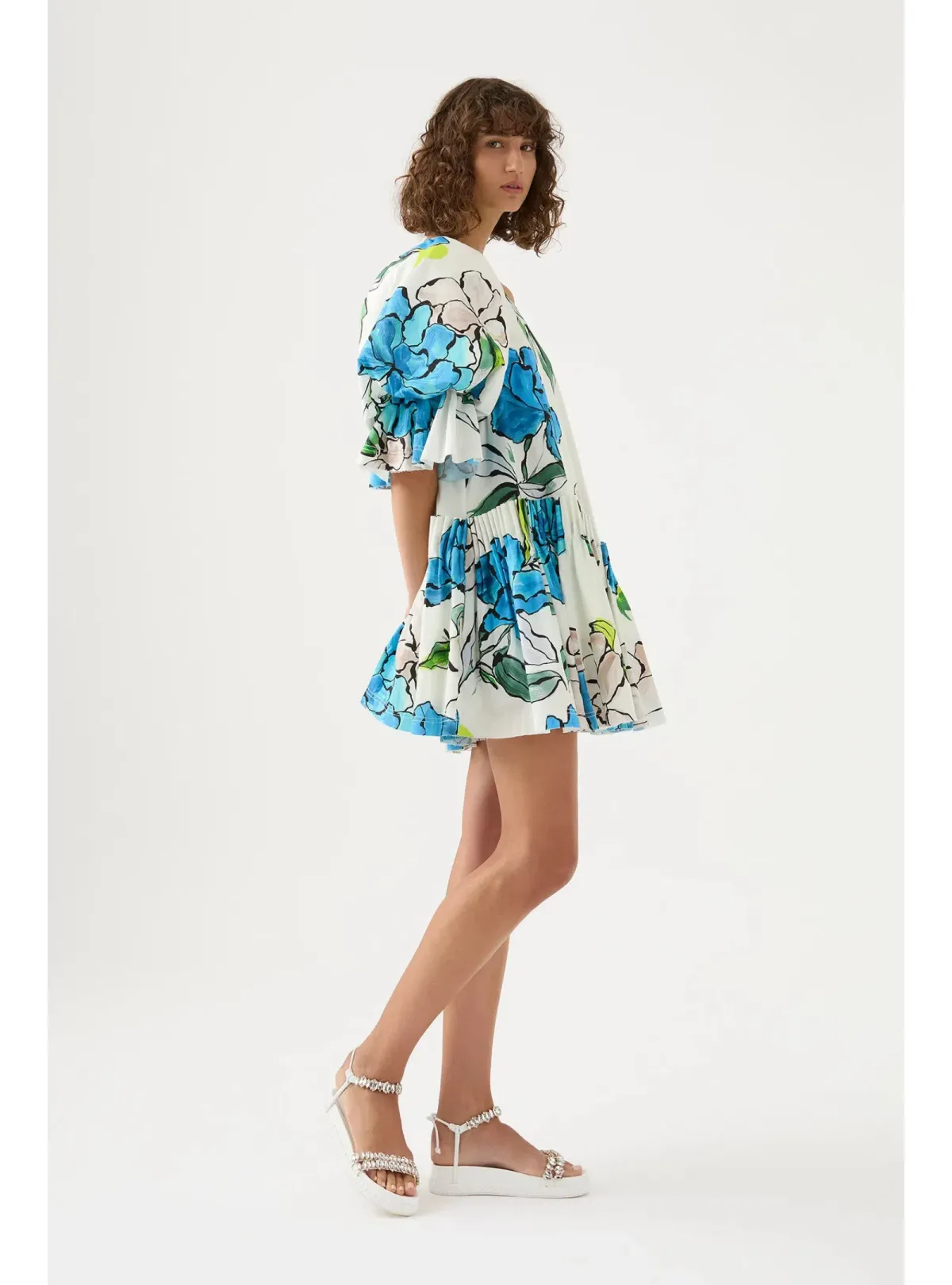 Aje Cy Off Shoulder Smock Mini Dress Cool Camelia Floral Print Size AU 8 - Image 2